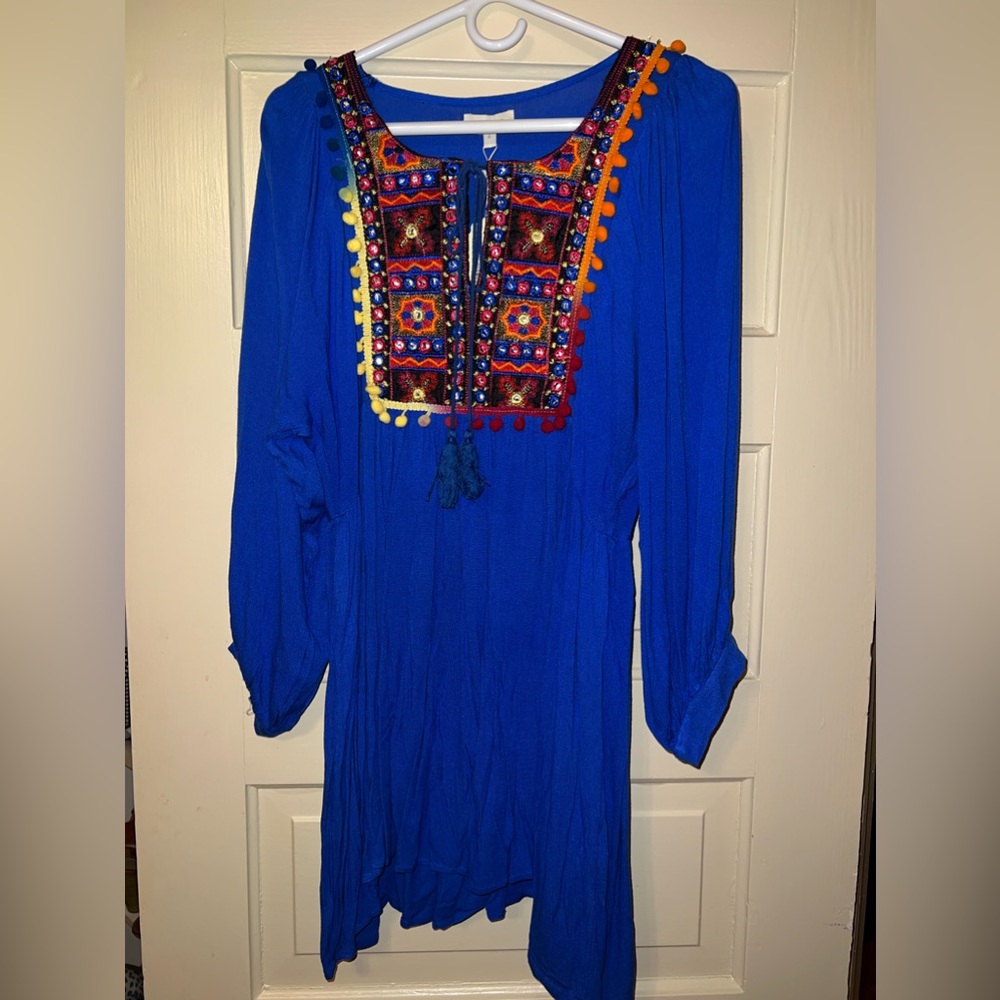 Royal blue embroidered multi colored tunic
